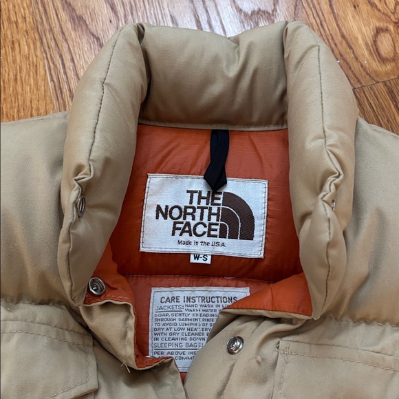 THE NORTH FACE Vintage 70s/80s Tan & Orange Made In USA Down Puffer Vest Small - Picture 3 of 7